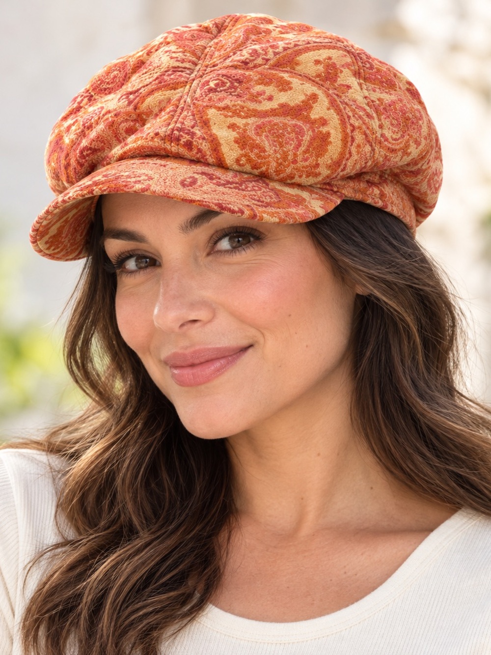 Paisley Newsboy Cap in Burnt Orange
